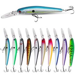 Silanon - Esca da pesca con esche per pesca a forma di Minnow in acqua salata con ganci di alti, 3D Fish Eyes Life-Like Diving Swimbait Crankbait