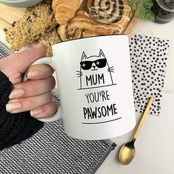 eBuyGB Laser Engraved Coffee, 350ml Black Reveal Mug, Pawsome Mum, Birthday, Mother's Day Gift from Cat Present, Ceramic, 350 milliliters