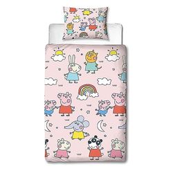 Character World Peppa Pig and Friends officiell enkelsäng påslakanset | färgglad lekfull design vändbara sängkläder med 2 sidor inklusive matchande örngott