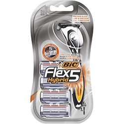 BIC Flex5 Hybrid Rasoir pour Homme - Glisse Parfaite Et Douce - Corps Noir et Orange, Blister de 1 + 4 Recharges