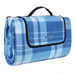 SONGMICS Coperta Picnic con Strato Impermeabile, 200 x 200 cm, Telo da Campeggio Spiaggia Giardino Esterno, Pieghevole e Leggera, Scozzese Blu GCM71B