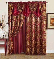 Golden Rugs Jana Collection Jana Rideau de fenêtre de Luxe avec cantonnière et Dos pour Chambre à Coucher, Salon et Salle à Manger Bordeaux 280 x 213 cm