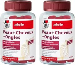 Doppelherz Peau+Ongles+Cheveux - Gummies à mâcher vegan - Avec zinc, biotine, vitamines A, C, E & B6-60 gummies (Lot de 2)