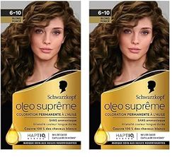 Schwarzkopf – Oleo Suprême – Coloration Permanente à l’Huile – Couleur et Eclat Longue Durée – sans Ammoniaque – Couvre 100% des Cheveux Blancs – HaptIQ Système – Blond Foncé 6-10 (Lot de 2)
