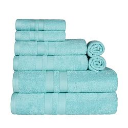 Superior Set di 8 asciugamani in cotone ad asciugatura rapida, 33 x 33 cm, asciugamani da 40,6 x 76,2 cm, asciugamani da bagno 76,2 x 132,1 cm, ciano