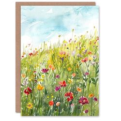Artery8 Blooming Spring Wildflower Meadow Watercolour For Her Woman Birthday Card