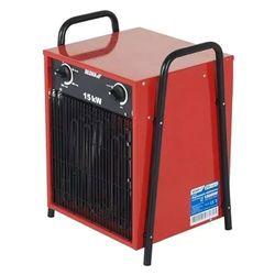 Elektrische luchtverwarmer 15 kW, uadratisch, rood DEDRA DED9925, nuttig in gesloten ruimtes, thermostaat, instelbare temperatuurregeling, drie bedrijfsmodi, metalen behuizing