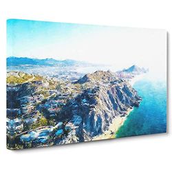 Cabo San Lucas Skyline In Mexico Painting Modern Art Canvas Wall Art Print Ready to Hang, Framed Picture for Living Room Bedroom Home Office Décor, 20x14 Inch (50x35 cm)