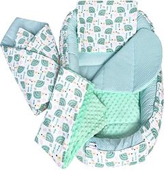 Medi Partners 5 éléments Cocon de Bébé 100x60x15cm 100% Coton Baby Nest Reducteur de lit Bébés Oreiller Couverture Insert Amovible (Hérissons avec Minky Mint)