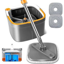 Set mocio rotante e secchio con sistema di separazione automatica per acqua sporca e pulita, testa quadrata rotante a 360°, per pavimenti in marmo e piastrelle in legno