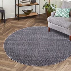 carpet city Tappeto a pelo corto per soggiorno, grigio, antracite, 160 cm, rotondo, friseé con effetto 3D, motivo geo per camera da letto, corridoio, sala da pranzo