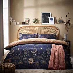 Furn. Constellation King Duvet Cover Set, Cotton, Polyester, Gold/Navy, CONSTEL/D03/GNV