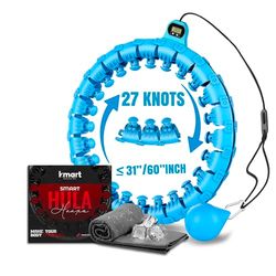 K-MART Slimme verzwaarde hoelahoep, verstelbare fitnessoefening gewogen hoelahoep - 27 afneembare knopen/schakel (azuurblauw)