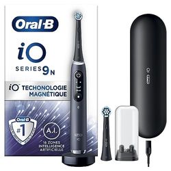 Oral-B iO 9 Brosse A Dents Electrique Noire Pour Adultes, 7 Modes De Brossage Avec Blancheur, Soin Des Gencives, 16 Zones De Nettoyage, 2 Brossettes De Rechange Oral B, Chargeur, Etui De Voyage