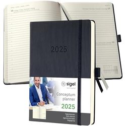 SIGEL C2510 Conceptum Daily Planner 2025, Approx. A5, Black, hardcover, 1 Page = 1 Day, 400 Pages