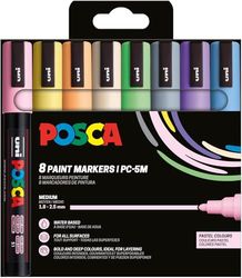 Uni-Ball 182556 - POSCA Marker Set, 8 rotuladores acrílicos pastel PC-5M, rotulador permanente 1,8-2,5 mm punta redonda