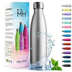 HoneyHolly Drinkfles van roestvrij staal, 750 ml, thermosfles, BPA-vrij, sportfles, lekvrij, waterfles, drinkfles geschikt voor koolzuur, thermosfles voor fitness, gym, fiets