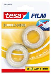 tesafilm Double-Sided in Pack of 2 - Double-Sided Adhesive Film for Photos, Paper and Light Cardboard - Transparent - 12 mm wide, 2 x 7.5 m