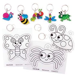 Baker Ross AT609 Bug Super Shrink Keyring Kits - Pack of 8, Make Your Own Key Rings for Kids to Colour In, Make and Display, White, 19 x 12 x 1 cm; 80 Grams