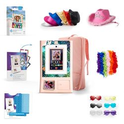 HP Sprocket Photo Booth Machine Instant Color Photo Printer (Pink) + Zink Paper (100 sheets) + Case (1)+ Sticker Frames (15) + Screen Protector (2) & more