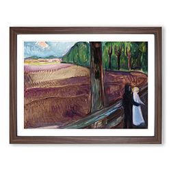 Summer Night By Edvard Munch Classic Painting Framed Wall Art Print, Ready to Hang Picture for Living Room Bedroom Home Office Décor, Walnut A4 (34 x 25 cm)