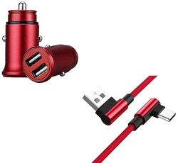 Set voor Xiaomi Mi 9T Smartphone type C kabel 90 Fast Charger Mini Dual sigarettenaanstekerbus (rood)