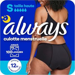 Always - Culotte Menstruelle Lavable Nuit, S, 38-40, 1 Sous-vêtement Menstruel, Noir, Flux Moyen À Abondant, Réutilisable Jusqu’à 100 Lavages, Jusqu’à 12h De Protection, Confort Toute la Nuit