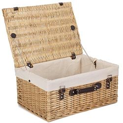 Red Hamper 51cm Buff Picnic Wicker Basket with White Lining