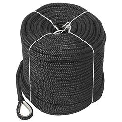 NovelBee Ligne d'ancrage en Nylon à Double Tresse de 0,95 cm x 60 m avec dé à Coudre en Acier Inoxydable (Noir)