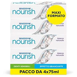 Sensodyne Dentifricio Nourish Whitening, Sbiancante, per Denti sensibili, forza e nutrimento attivo, Igiene dentale quotidiana, Pacco da 4x75ml