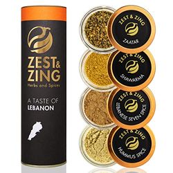 A Taste of Lebanon Spice Gift Set (Zaatar, Shawarma, Hummus, Lebanese 7 Spice) - Premium Spice Gift Sets by ZEST & ZING. Christmas, Housewarming, Birthday, Wedding Gifts for Foodies.