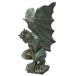 Design Toscano PD1570 Statuette Talisman Gargouille de l'Eclipse, Vert-de-Gris, 7.5 x 12.5 x 25.5 cm