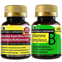 Set di Integratori Circolazione Antiossidante + Energia | Diosmina Esperidina Bioflavonoidi 100 Compresse + Vitamine Complesso B 400 Compresse