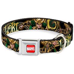 Buckle-Down 9-15" MARVEL UNIVERSE LOKI Poses zwart/goud/groene hond kraag, WM - Fits 16-23" - 1.5" Wide, Meerkleurig