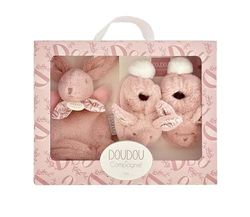 LAPIN DOUDOU - Coffret Chaussons et Doudou Rose
