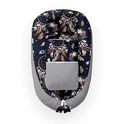 Kospu babynest con cuscino e coperta per neonati, 100% cotone, imbottitura in schiuma di poliestere e perline in silicone, paracolpi 90 x 70 cm