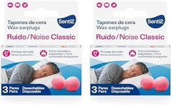 Senti2 Tapones oidos ruido dormir - Cera 6 uds (3 pares) (Paquete de 2)