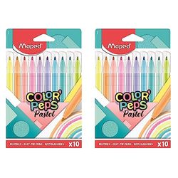 Maped - Rotuladores de Colores para Niños - Color's Peps Pastel - 10 Rotuladores con Punta Media - Variedad de Tonos Suaves y Vibrantes - Ideal para Dibujar o Colorear (Paquete de 2)