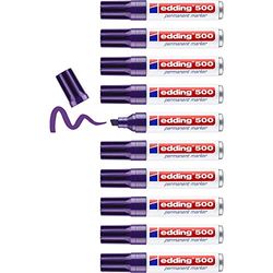 edding 500 permanent marker - violet - 10 stiften - beitelpunt 2-7 mm - watervast, sneldrogend - wrijfvast - voor karton, kunststof, hout, metaal, glas