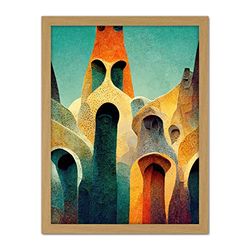 Doppelganger33 LTD Colourful Modern Painting Gaudi Style Architecture Sagrada Familia Artwork Framed Wall Art Print 18X24 Inch