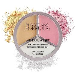 Physicians Formula Mineral Wear 3-in-1 Setting Power, Translucent Mineral Setting Powder for Make-Up to Set, Brighten and Contour, Flawless Finish