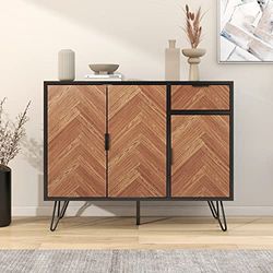 Merax Sideboard, zwart + houtkleur, 90 x 72 x 30 cm