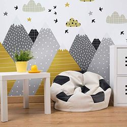 Muursticker, zelfklevend, voor kinderen, enorme decoratie, Scandinavische bergen voor kinderkamer, Henrika, 105 x 215 cm, 1 stuk