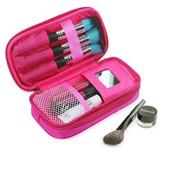 MLMSY makeupväska för kvinnor med spegel skönhet makeup-pensel väskor travel kit organizer kosmetisk bag professionell multifunktions 2 lager organizer (hot pink)