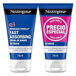 Neutrogena Fórmula Noruega Fast Absorbing (embalagem de 2 x 75 ml) creme de mãos reparador não gordura com glicerina e vitamina E, creme para mãos rachadas e secas de rápida absorção