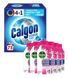 Calgon 4-in-1 Washing Machine Cleaner and Water Softener Tablets, 75 Count + Dettol Washing Machine Cleaner Pomegranate, Pack of 6 x 250 ml, Removes Limescale, Residue, Dirt, Odours & Rust