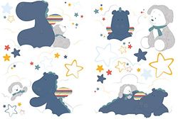 Noukies BB1610.88 Guss & Victor wandsticker, blauw