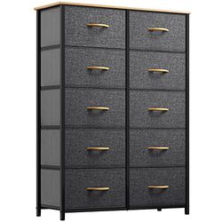 YITAHOME Ladekast met 10 laden, stoffen ladekast met gemakkelijk trekhandvat, stevig stalen frame, opbergladen voor slaapkamer, kinderkamer, kast, kleding, donkergrijs