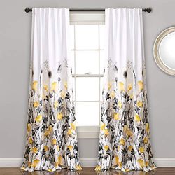 Lush Decor, Cortinas Zuri Flora Amarillas y Grises para oscurecer la habitación, Juego de Paneles de Ventana para Sala, Comedor, Dormitorio (par), 84 x 52, 84 x 52 Pulgadas