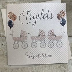 White Cotton Cards-Tarjeta de felicitación Triplets Hecha a Mano, diseño de 3 Coches